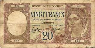 Billet de 20 francs de la banque d'indochine.