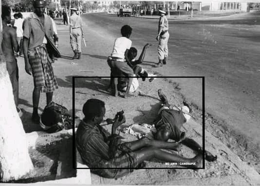 Manifestants blessés dans les rues de Djibouti en 1966.